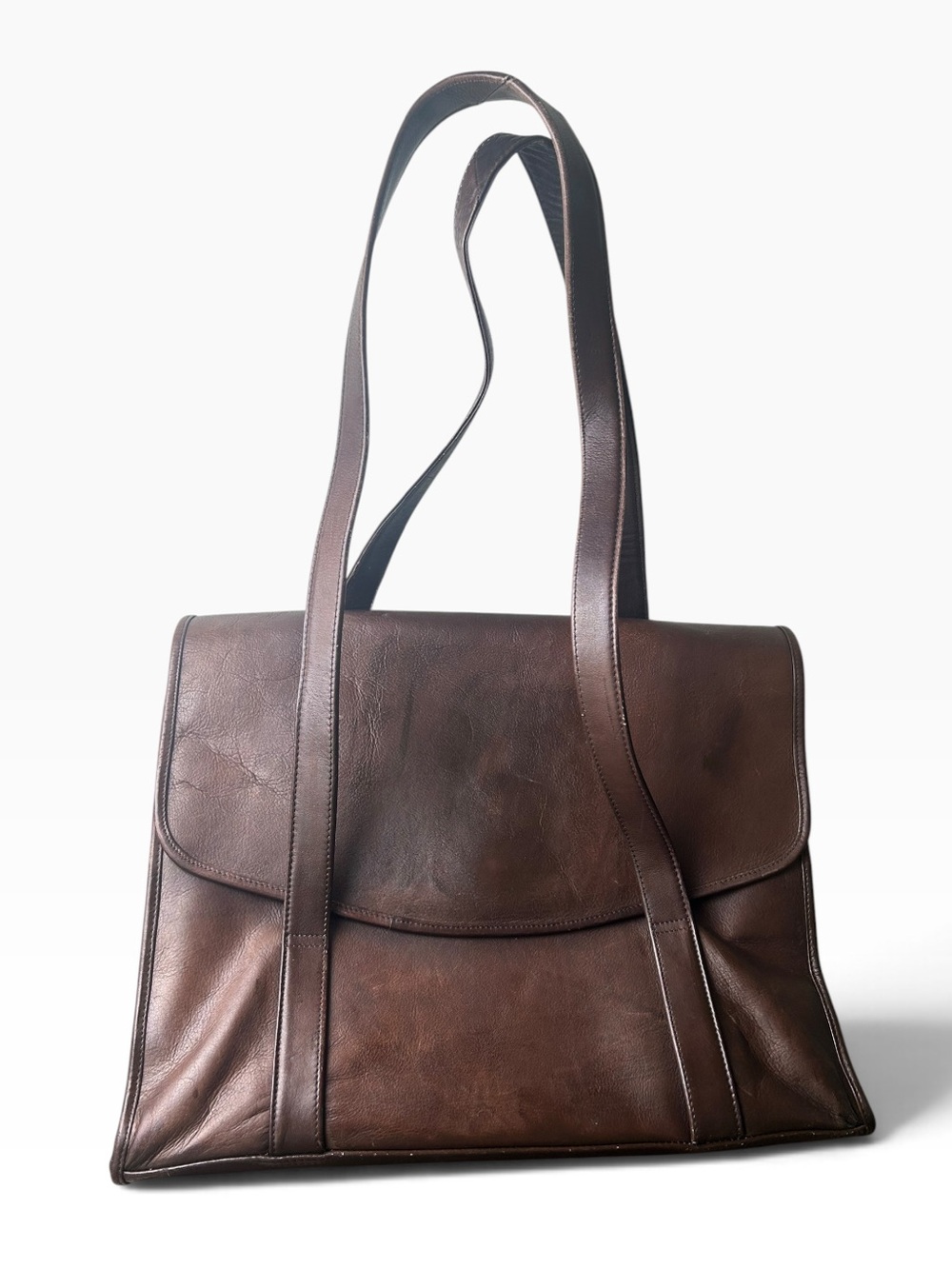 Vintage Brown Leather Look Shoulder Bag Tote Purse
